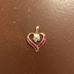 Heart pendant - ruby and diamond